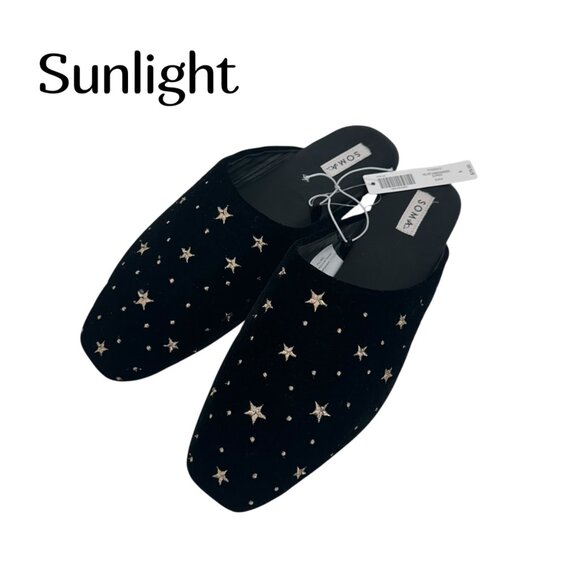 Soma Black Star Embroidered Velvet Slipper Mules Womens Size 8 New - Picture 1 of 8
